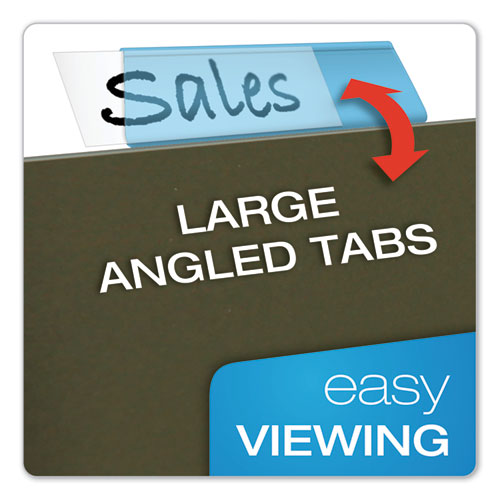 Image of Transparent Colored Tabs For Hanging File Folders, 1/5-Cut, Blue, 2" Wide, 25/Pack