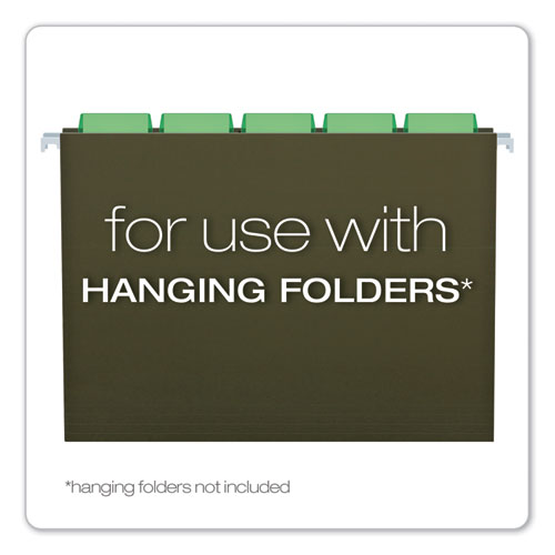 Image of Transparent Colored Tabs For Hanging File Folders, 1/5-Cut, Green, 2" Wide, 25/Pack