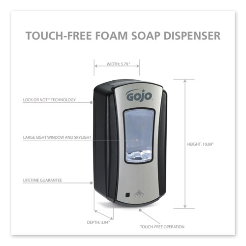 Image of Gojo® Ltx-12 Touch-Free Dispenser, 1,200 Ml, 5.75 X 3.33 X 10.5, Brushed Chrome/Black