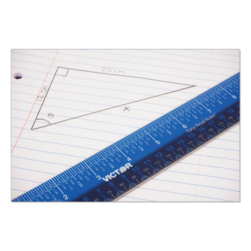 Image of Easy Read Stainless Steel Ruler, Standard/Metric, 18".25 Long, Blue
