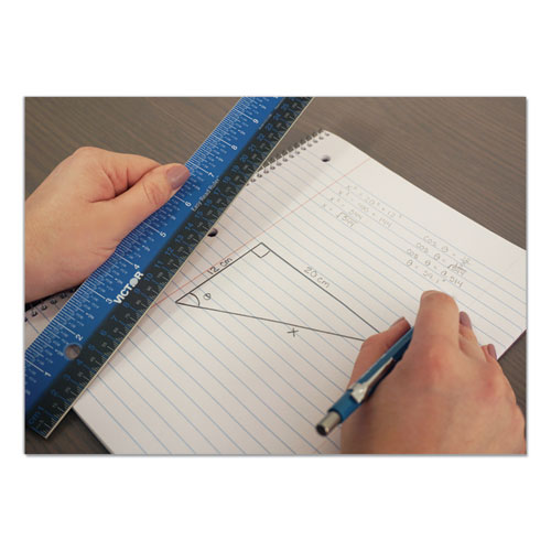 Image of Victor® Easy Read Stainless Steel Ruler, Standard/Metric, 18".25 Long, Blue