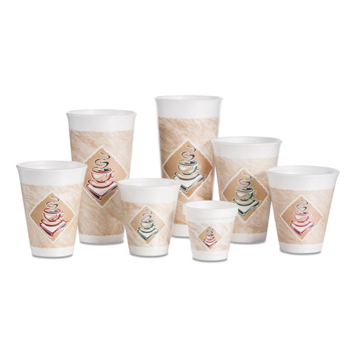 Dart® Cafe G Foam Hot/Cold Cups, 12 oz, Brown/Red/White, 1,000/Carton