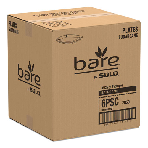 Image of Solo® Bare Eco-Forward Sugarcane Dinnerware, Plate, 6.7" Dia, Ivory, 125/Pack, 8 Packs/Carton