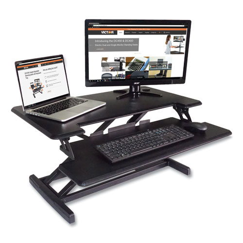 Victor® High Rise Height Adjustable Compact Standing Desk with Keyboard Tray, 32.5" x 25" x 19", Black