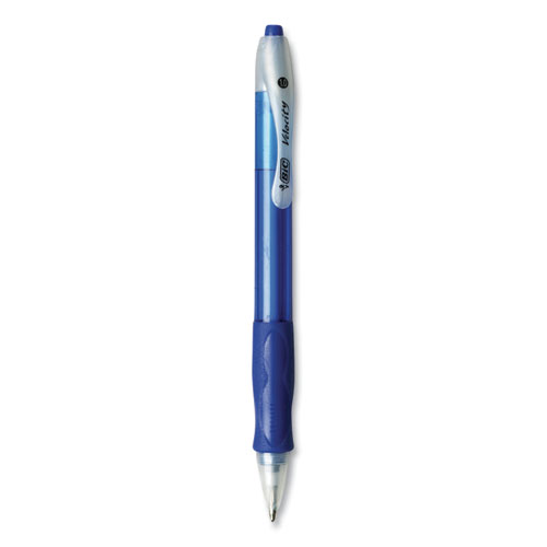 Image of Bic® Velocity Easy Glide Ballpoint Pen, Retractable, Medium 1 Mm, Blue Ink, Translucent Blue Barrel, Dozen
