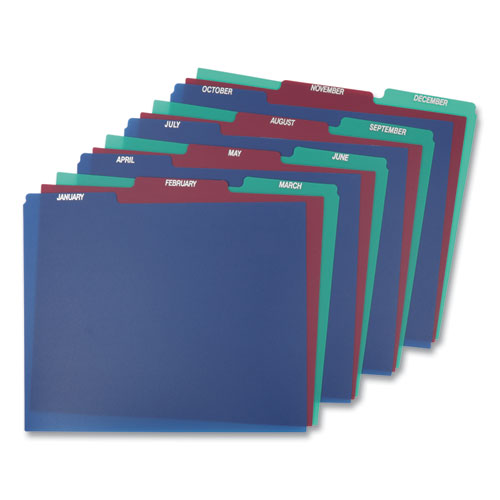 Image of Pendaflex® Poly Top Tab File Guides, 1/3-Cut Top Tab, January To December, 8.5 X 11, Assorted Colors, 12/Set