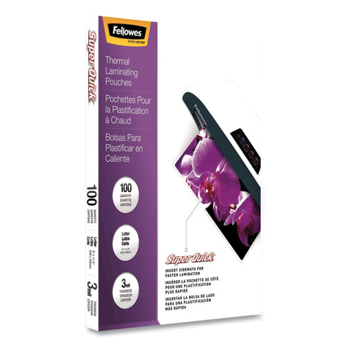 Image of Fellowes® Superquick Thermal Laminating Pouches, 3 Mil, 9" X 11.5", Gloss Clear, 100/Pack