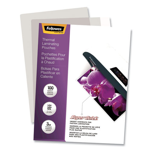 SuperQuick Thermal Laminating Pouches, 3 mil, 9" x 11.5", Gloss Clear, 100/Pack