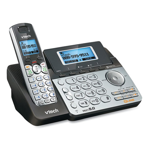 DS6151-2 Two-Handset Two-Line Cordless Phone with Answering System, Black/Silver