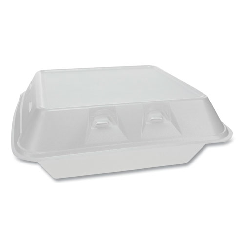 SMARTLOCK VENTED FOAM HINGED LID CONTAINERS, , 9 X 9.25 X 3.25, 3-COMPARTMENT, WHITE, 150/CARTON