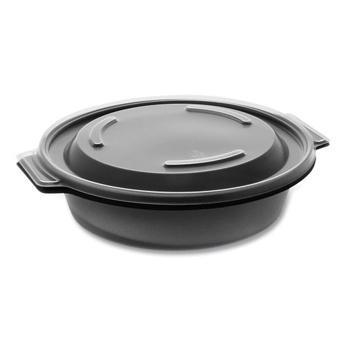 EarthChoice MealMaster Bowls with Lids, 16 oz, 7 Diameter x 1.8h, 1-Compartment, Black/Clear, 252/Carton