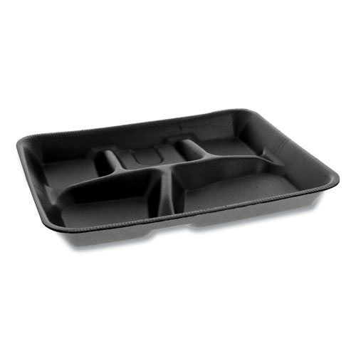 Foam School Trays, 5-Compartment, 8.25 x 10.25 x 1, Black, 500/Carton