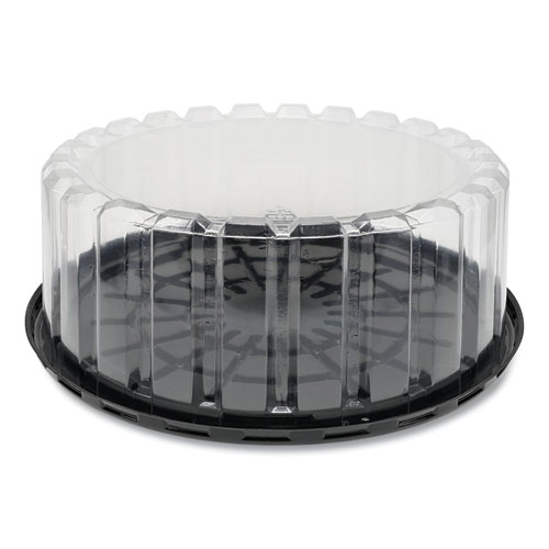 Pactiv Evergreen Plastic Cake Container, Shallow 9" Cake Container, 9" Diameter x 3.38"h, Clear/Black, 90/Carton