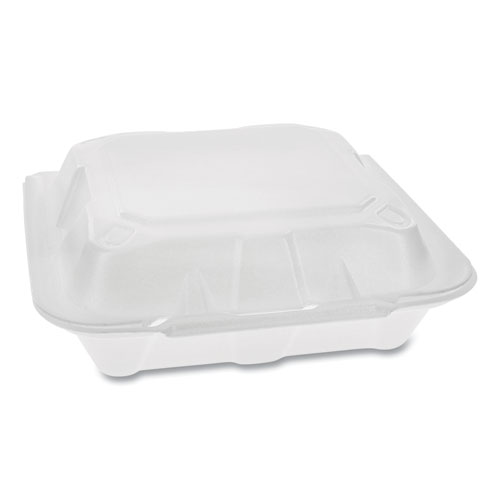FOAM HINGED LID CONTAINERS, DUAL TAB LOCK ECONOMY, 8.42 X 8.15 X 3, 1-COMPARTMENT, WHITE, 150/CARTON