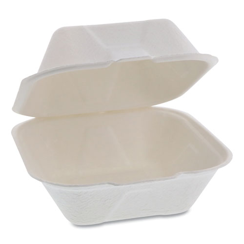 EARTHCHOICE BAGASSE HINGED LID CONTAINER, 5.8 X 5.8 X 3.3, 1-COMPARTMENT, NATURAL, 500/CARTON