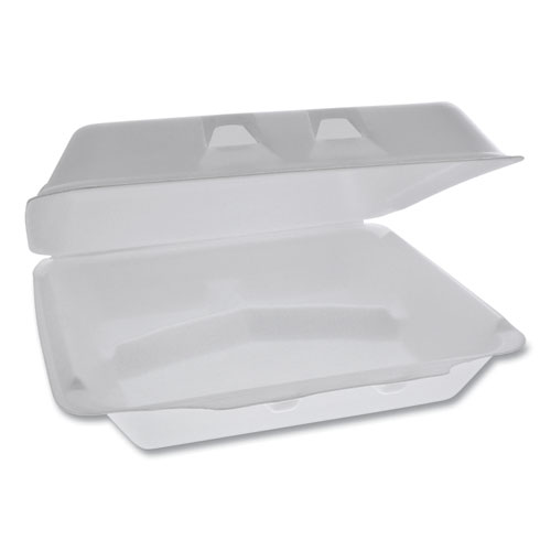 SMARTLOCK FOAM HINGED CONTAINERS, X-LARGE, 9.5 X 10.5 X 3.25, 3-COMPARTMENT, WHITE, 250/CARTON