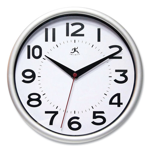 Metro Wall Clock, 9" Diameter, Silver Case, 1 AA (sold separately)