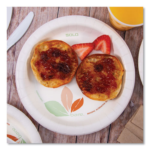 Image of Solo® Bare Eco-Forward Paper Dinnerware Perfect Pak, Plate, 8.5" Dia, Green/Tan, 125/Pack, 2 Packs/Carton