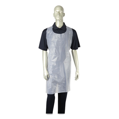 Image of Amercareroyal® Poly Apron, 28 X 46,  One Size Fits All, White, 100/Pack, 10 Packs/Carton