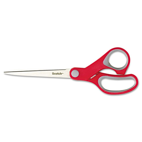 MULTI-PURPOSE SCISSORS, POINTED TIP, 7" LONG, 3.38" CUT LENGTH, GRAY/RED STRAIGHT HANDLE