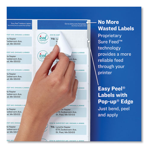 Image of Easy Peel White Address Labels w/ Sure Feed Technology, Laser Printers, 0.5 x 1.75, White, 80/Sheet, 100 Sheets/Box