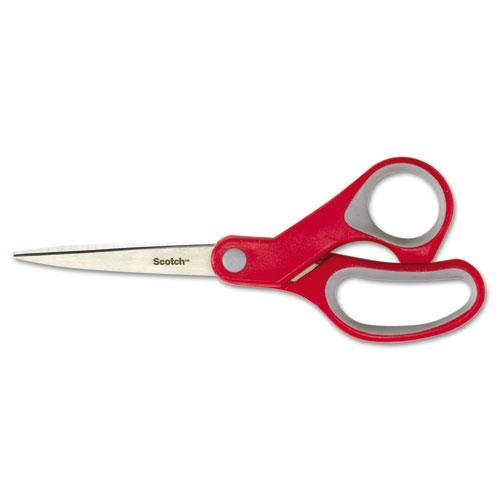 Scotch® Multi-Purpose Scissors, 8" Long, 3.38" Cut Length, Gray/Red Straight Handle