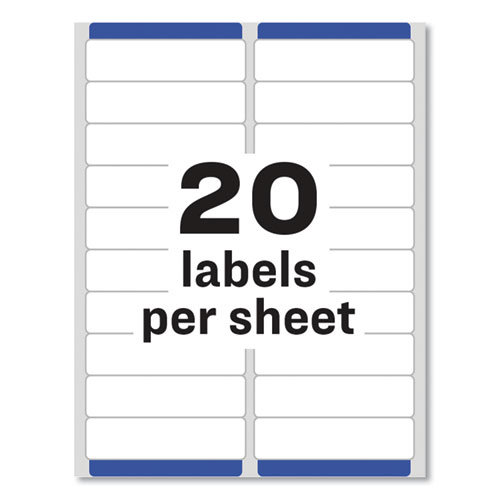 Image of Easy Peel White Address Labels w/ Sure Feed Technology, Inkjet Printers, 1 x 4, White, 20/Sheet, 100 Sheets/Box