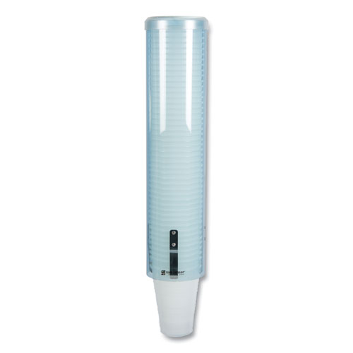 Image of Large Pull-Type Water Cup Dispenser, For 12 oz Cups, Translucent Blue