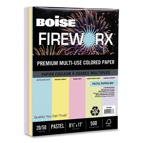 FIREWORX PREMIUM MULTI-USE COLORED PAPER, 20LB, 8.5 X 11, ASSORTED, 500/REAM
