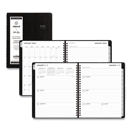 ALIGNED WEEKLY/MONTHLY NOTES PLANNER, 8.75 X 7, BLACK, 2021