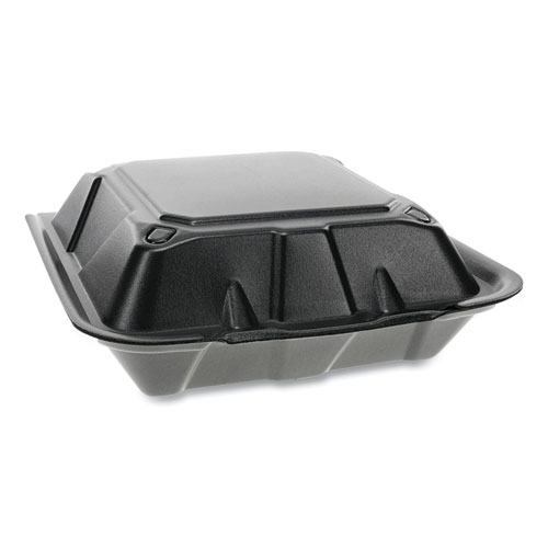 FOAM HINGED LID CONTAINERS, DUAL TAB LOCK, 9 X 9 X 3.25, 1-COMPARTMENT, BLACK, 150/CARTON
