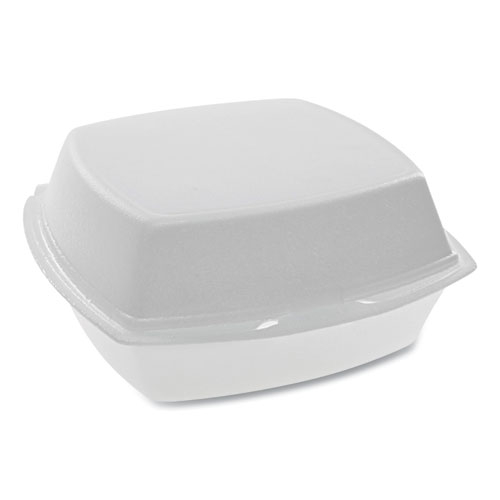 FOAM HINGED LID CONTAINERS, SINGLE TAB LOCK, 6.38 X 6.38 X 3, 1-COMPARTMENT, WHITE, 500/CARTON