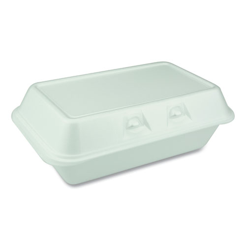 Pactiv Foam Hinged Lid Containers, Single Tab Lock #205 Utility, 9.19 x 6.5 x 2.75, White, 150/Carton