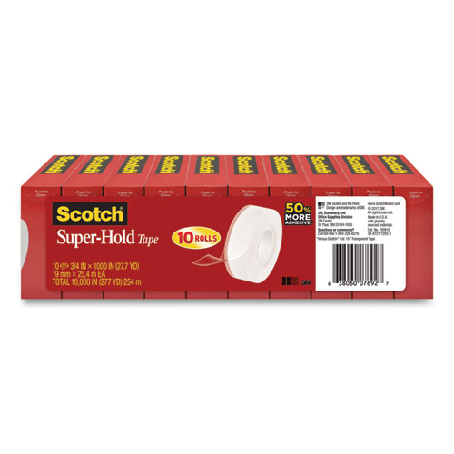 Scotch® Super-Hold Tape Refill, 1" Core, 0.75" x 27.77 yds, Crystal Clear, 10 Rolls/Pack