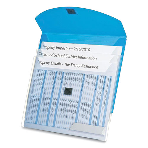 4-Pocket Envelope Folder, 3-Hole Punched, Letter Size, Blue/Translucent