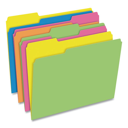 Image of Glow Twisted 3-Tab File Folder, 1/3-Cut Tabs: Assorted, Letter Size, 0.25" Expansion, Assorted Colors, 12/Pack