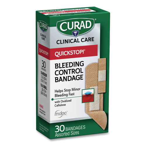 Curad® QuickStop Flex Fabric Bandages, Assorted, 30/Box