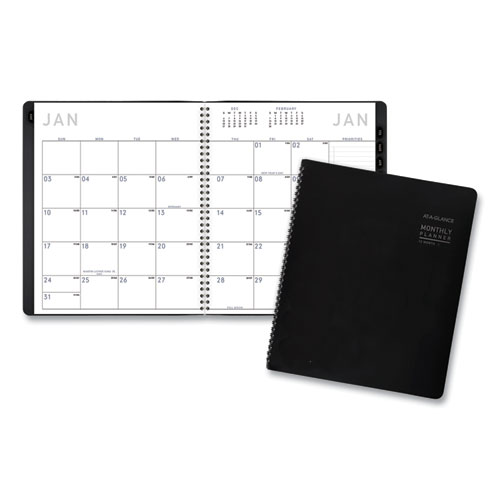 Contemporary Monthly Planner, Premium Paper, 11 x 9, Black Cover, 12-Month (Jan to Dec): 2022