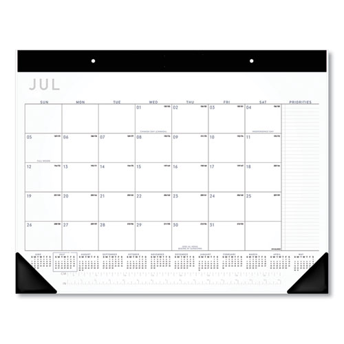 Academic Monthly Desk Pad, 21.75 x 17, White/Black Sheets, Black Binding/Corners,12-Month (July to June): 2021 to 2022