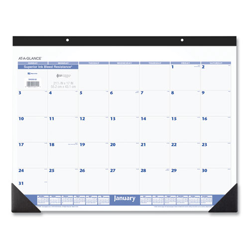 AT-A-GLANCE® Desk Pad, 22 x 17, White Sheets, Black Binding, Black Corners, 12-Month (Jan to Dec): 2024