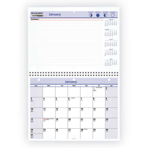 Image of At-A-Glance® Quicknotes Desk/Wall Calendar, 3-Hole Punched, 11 X 8, White/Blue/Yellow Sheets, 12-Month (Jan To Dec): 2024