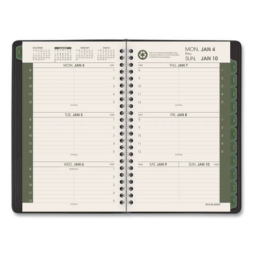 Recycled Weekly Block Format Appointment Book, 8.5 x 5.5, Black Cover, 12-Month (Jan to Dec): 2022