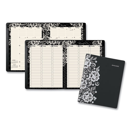 At-A-Glance® Lacey Weekly Block Format Professional Appointment Book, Lacey Artwork, 11 X 8.5, Black/White, 13-Month (Jan-Jan): 2024-2025