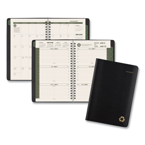 RECYCLED WEEKLY/MONTHLY APPOINTMENT BOOK, 8.5 X 5.5, BLACK, 2021