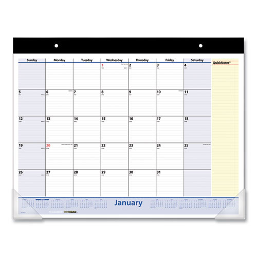 QuickNotes Desk Pad, 22 x 17, White/Blue/Yellow Sheets, Black Binding, Clear Corners, 13-Month (Jan to Jan): 2023 to 2024