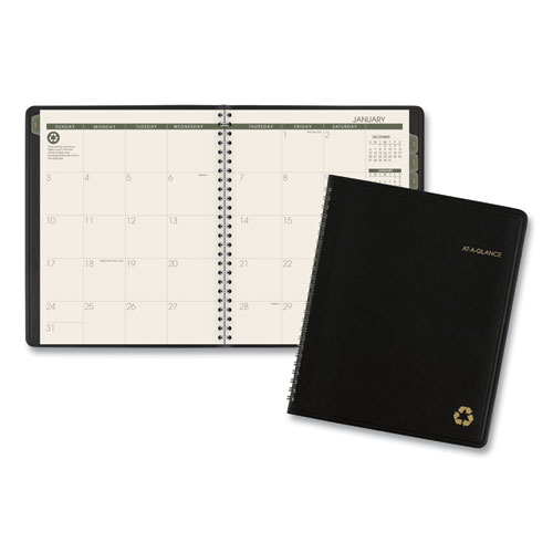Image of At-A-Glance® Recycled Monthly Planner With Perforated Memo Section, 8.75 X 7, Black Cover, 12-Month (Jan To Dec): 2024