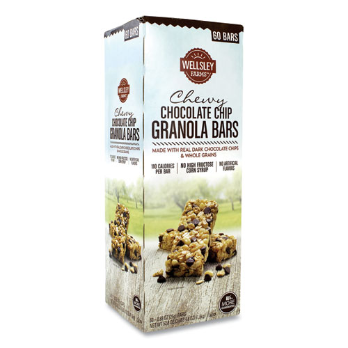 Image of Wellsley Farms™ Chewy Chocolate Chip Granola Bars, 0.88 Oz Bar, 60 Bars/Box, Ships In 1-3 Business Days