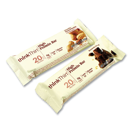 Image of Thinkthin® High Protein Bars, Brownie Crunch/Chunky Peanut Butter, 2.1 Oz Bar, 15 Bars/Carton, Ships In 1-3 Business Days