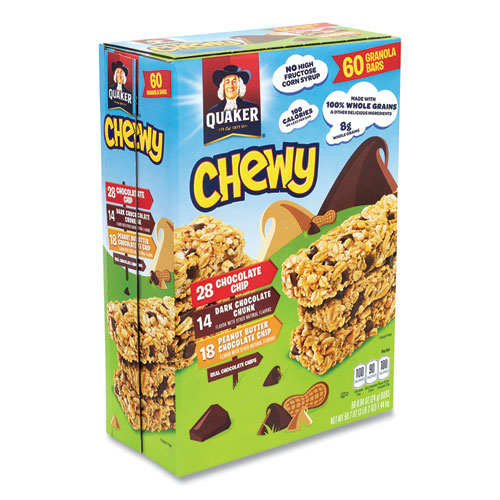 Quaker® Granola Bars, Chewy Chocolate Chip, 0.84 Oz Bar, 60 Bars/Box, Ships In 1-3 Business Days