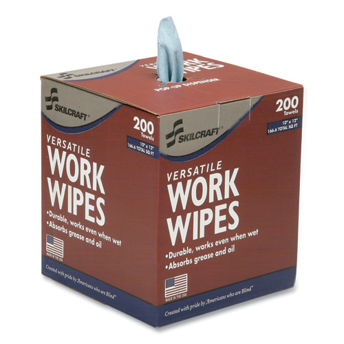 7920016849744, SKILCRAFT Industrial Work Wipes, 1-Ply, 12 x 10, Blue, 200 Sheets/Box, 8 Boxes/Carton